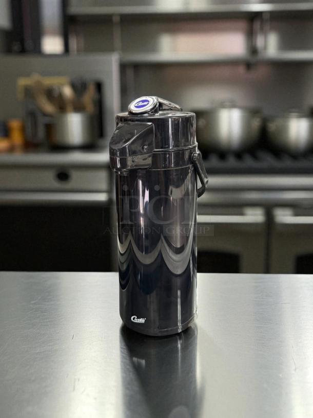 Good Condition - Curtis ThermoPro 2.2 Liter Glass Lined Black Airpot with Lever TLXA2203G000  - Tested & Working - Image 2 of 4