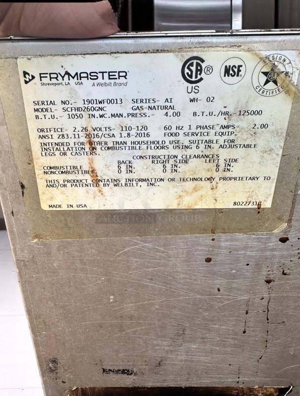 Outstanding Working Condition – Frymaster SCFHD260GNC – Double Tank Gas Fryer – 120V – Fully Tested & Working! - Image 10 of 10