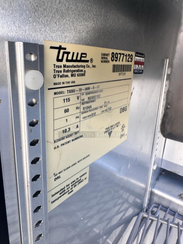 Excellent Condition – True TSSU-72-30M-B-ST – 3-Door Refrigerated Sandwich Prep Table – 115V – Fully Tested & Working! - Image 10 of 10