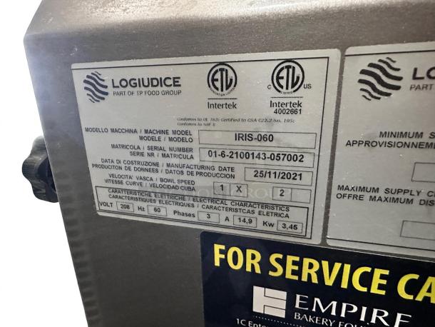 Excellent Condition – Logiudice IRIS-060 – Spiral Dough Mixer – 208V – Fully Tested & Working! - Image 8 of 9