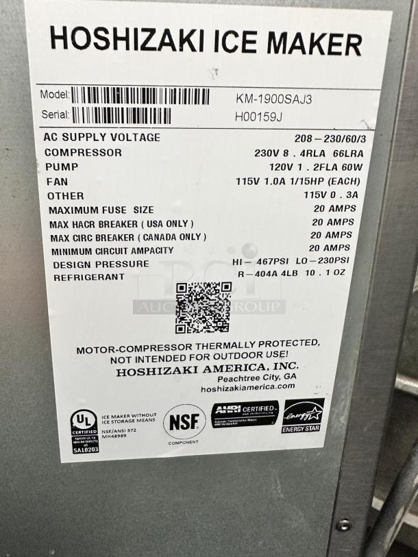 Outstanding Working Condition – Hoshizaki KM-1900SAJ3 – Ice Maker Head Only – 208-230V/3PH – Fully Tested & Working! - Image 8 of 8