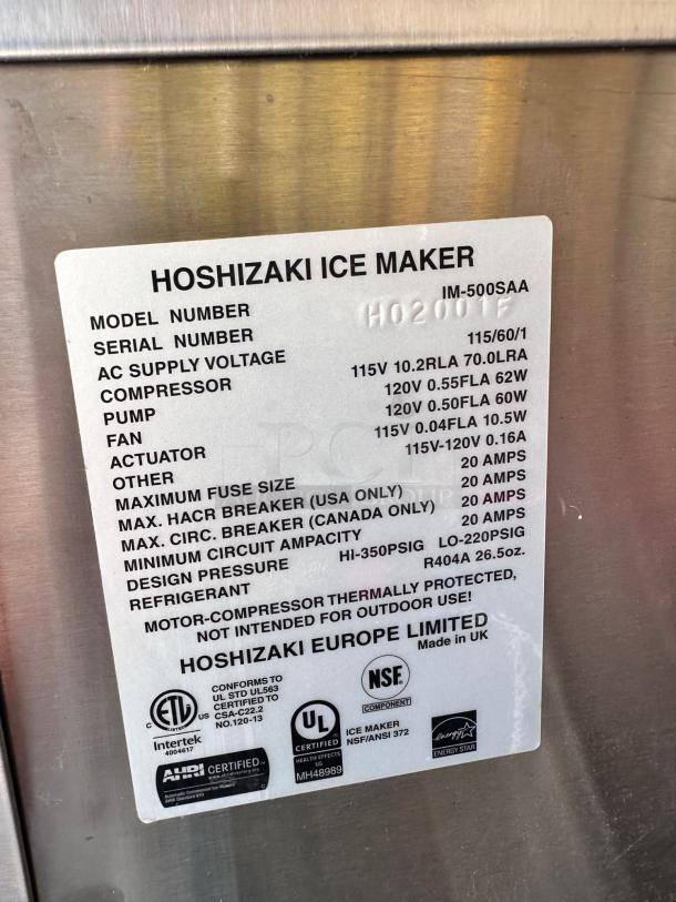Excellent Condition – Hoshizaki IM-500SAA Ice Maker with Follett 650SF Ice Storage Bin – 115V – Fully Tested & Working! - Image 14 of 14