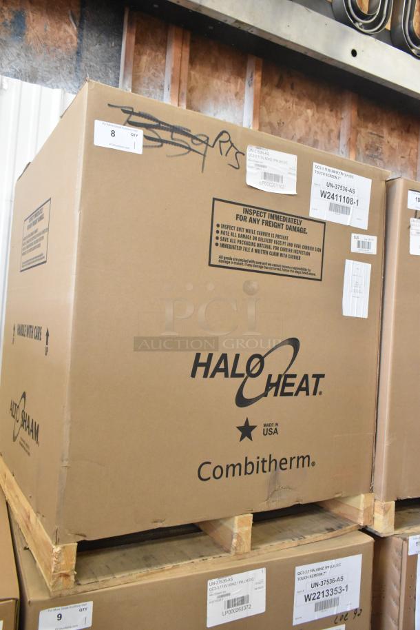 Brand new Alto Shaam QC3-3 quickchiller in box; stainless steel, 7" touch screen, 115V, model info on label.