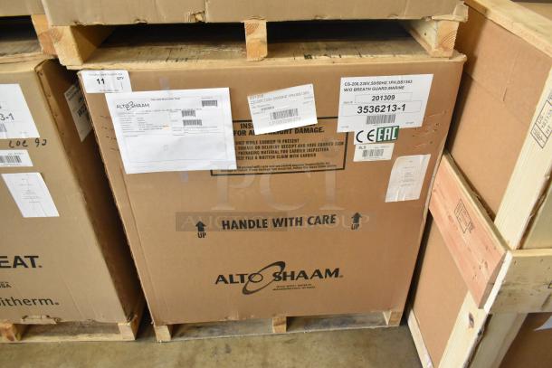 Brand new Alto Shaam CS-200 stainless steel heated carving station in sealed box, 230V, 1 phase, includes labels and instructions.