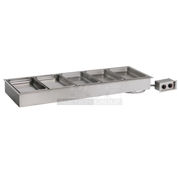 Brand new Alto Shaam 500-HWI/D6 stainless steel 5 pan drop-in hot food well with independent controls, 6" deep pans.