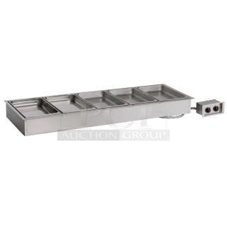 Brand new Alto Shaam 500-HWI/D6 stainless steel 5 pan drop-in hot food well with independent controls, 6" deep pans.