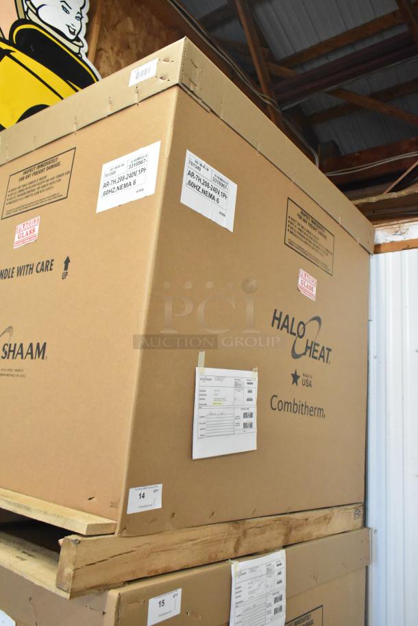 Brand new Alto Shaam AR-7H Halo Heat cabinet in box, 1/2 height, 8-pan capacity, 120V, 1 phase. Box with handling labels.