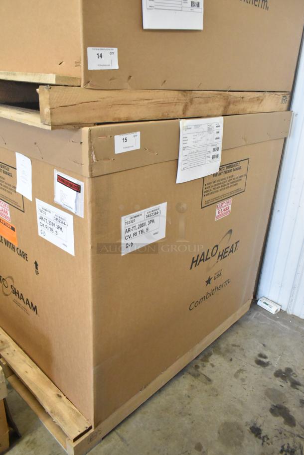 Brand new Alto Shaam AR-7T stainless steel rotisserie oven in original packaging, 208V, 3-phase, with scratch and dent.