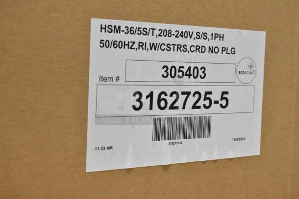 Brand new Alto Shaam HSM-36/5S/T stainless steel hot food display merchandiser, 208-240V, label shown, item #3162725-5.