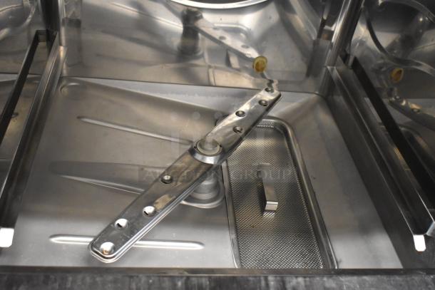 Champion UIH30B Stainless Steel Undercounter Dishwasher, 120-208/230V, 1 Phase, interior view showcasing spray arm and filter.