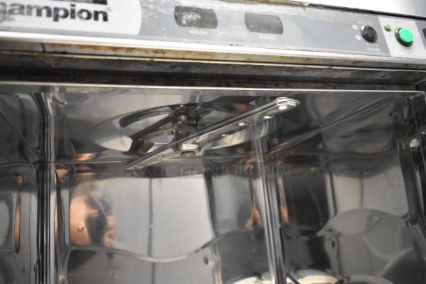 Champion UIH30B stainless steel commercial undercounter dishwasher, 120-208/230 volts, 1 phase, interior view, used condition.