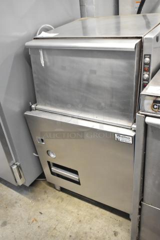 Stainless steel commercial undercounter glass washer in good condition, featuring control buttons and a Warehouse Restaurant Supply label.