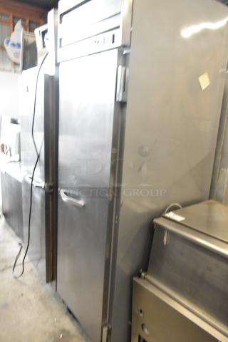 Beverage Air ER24-1AS stainless steel commercial single door cooler, poly-coated racks, on casters, 115V, 1 phase.