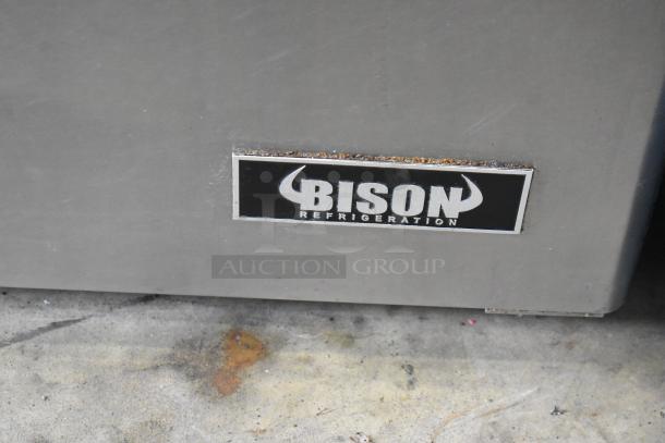2019 Bison BUR-48 stainless steel 2-door undercounter cooler with visible logo, commercial-grade, 115V, 1 phase.