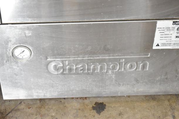 Champion UH230B-70 stainless steel commercial undercounter dishwasher, visible branding and model label. 120-208/230V, 1 phase.