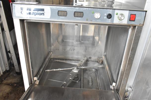 Champion UH230B-70 stainless steel undercounter dishwasher, digital display, several control buttons, commercial use condition.