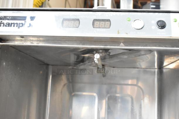 Champion UH230B-70 stainless steel undercounter dishwasher, dual temp gauges visible, 120-208/230V, good condition.