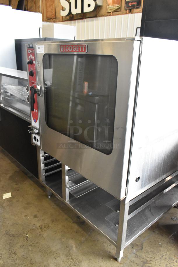 Blodgett BCX-14 stainless steel commercial combi oven with glass doors, metal racks, and thermostatic controls.