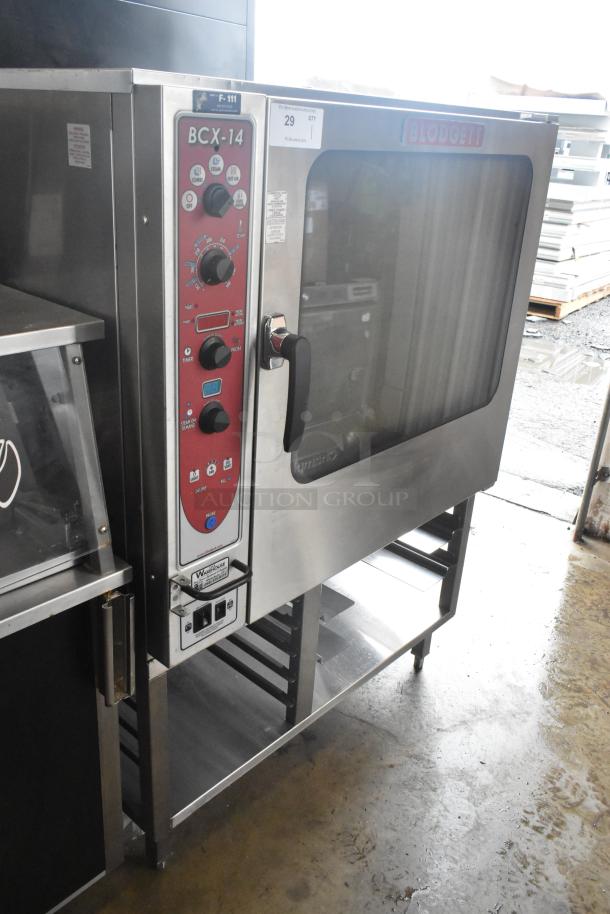 Blodgett BCX-14 stainless steel combi oven steamer with view-through doors, metal racks, and thermostatic controls.