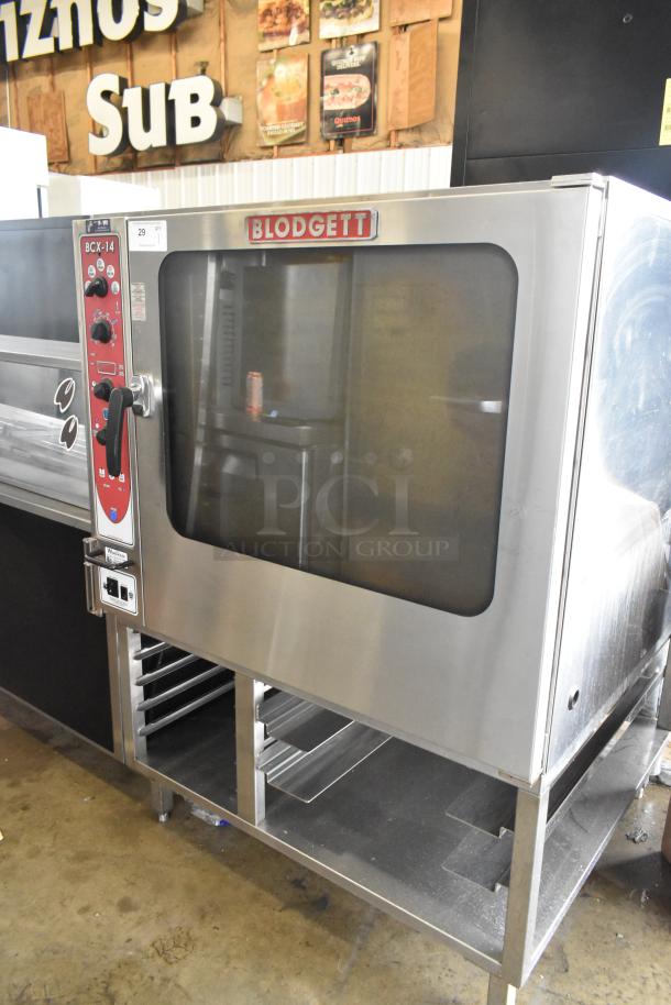 Blodgett BCX-14 stainless steel commercial combi convection oven steamer, view-through doors, metal racks, thermostatic controls.
