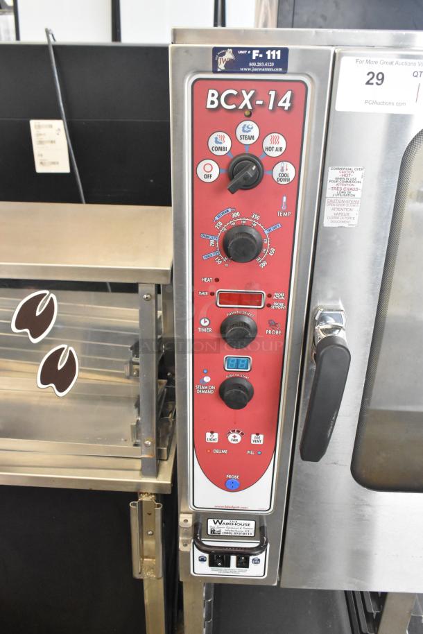 Blodgett BCX-14 stainless steel commercial electric combi convection oven steamer, view-through doors, thermostatic controls.