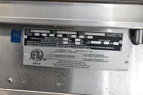 Blodgett BCX-14 combi oven panel with NSF and ETL certifications. Stainless steel finish visible with manufacturing details.