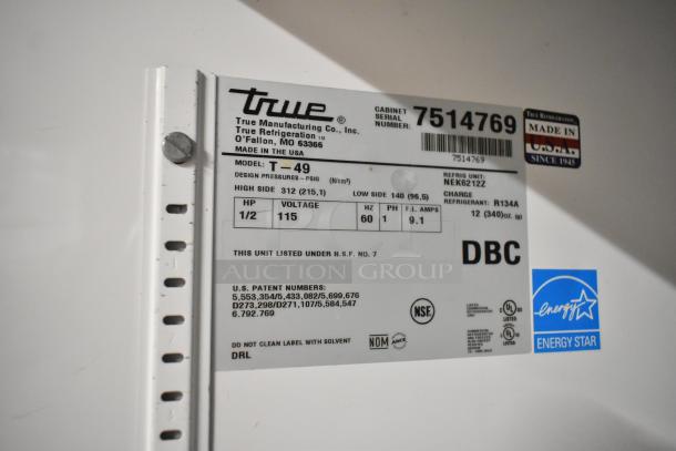 True T-49 commercial cooler label. Details: 115V, 1 Phase, Energy Star, NSF listed. Made in USA, serial 7514769.