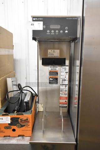 2020 Bunn IC3-DBC stainless steel commercial iced tea machine, countertop model. Features control panel, labels with warnings.