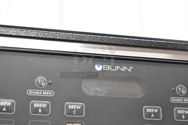 Bunn ICB TWIN SH stainless steel coffee machine control panel, featuring multiple brew options and hot water dispenser.
