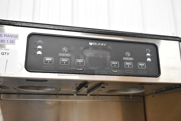 Bunn ICB TWIN SH commercial coffee machine panel with brew controls, stainless steel, 120/208V, 1 Phase, 2020 model.