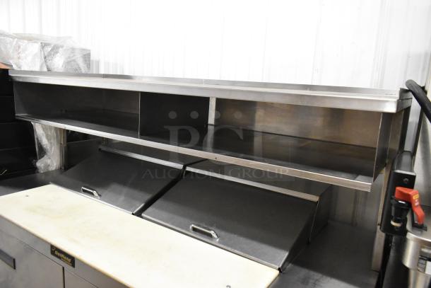 Delfield UCD4464N-12-DD5 stainless steel sandwich salad prep table with 4 drawers and over shelf, 115V, 1-phase.