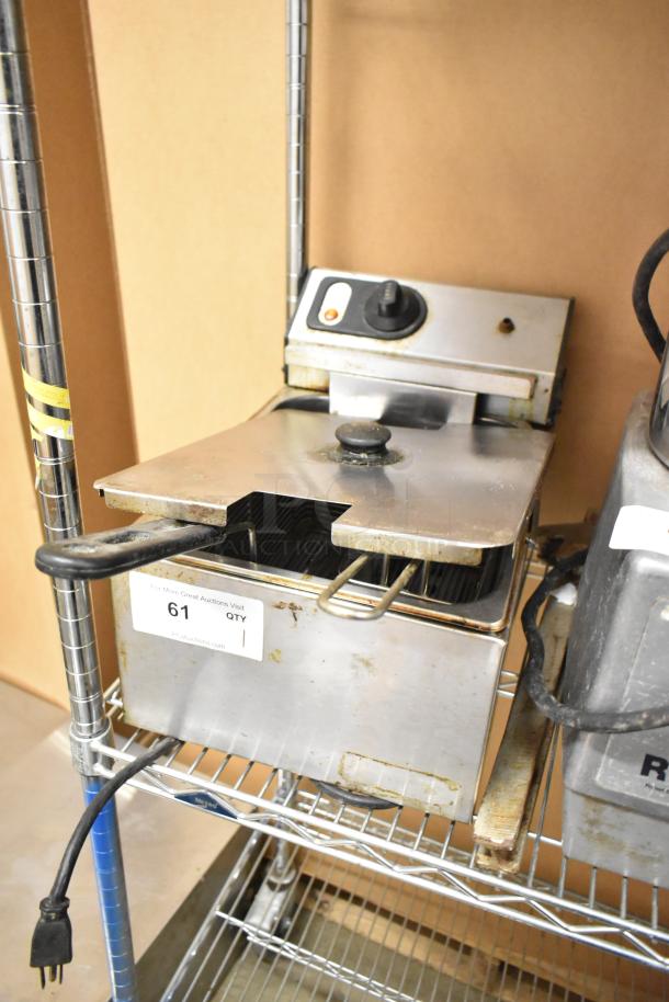 Adcraft stainless steel electric deep fryer with two metal baskets, 120V, 1 phase, used condition with visible wear.