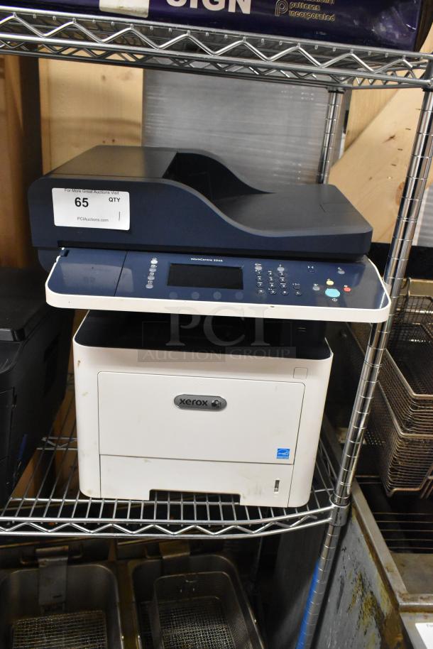 Xerox WorkCentre 3345 countertop printer copier, features touchscreen controls. Used condition, minor surface marks visible.