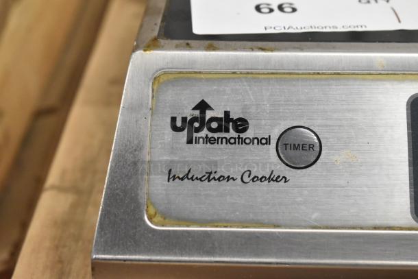 Update IC-1800W stainless steel induction range with timer button. "Update International Induction Cooker" label visible.
