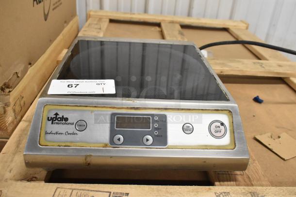 Update IC-1800W induction range, stainless steel, countertop single deck, 120V, timer, minor wear visible.