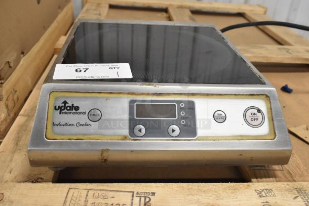 Update IC-1800W stainless steel countertop induction range, single deck, 120 volts, digital controls, used condition.