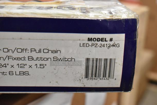 LED pizza sign model LED-PZ-2412-RG, 120 Volts, 1 Phase. Dimensions: 24" x 12" x 1.5". Weight: 6 lbs.