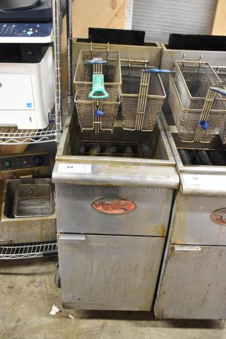 Avantco Stainless Steel Commercial Floor Style Gas Powered Deep Fat Fryer w/ 2 Metal Fry Baskets. - Item #1218382