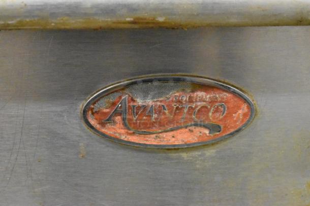 Avantco stainless steel commercial gas fryer with 2 metal baskets, showing brand logo, used condition.