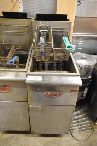 Avantco EF400-P Stainless Steel Commercial Floor Style Propane Gas Powered Deep Fat Fryer w/ 2 Metal Fry Baskets. 120,000 BTU. - Item #1218383