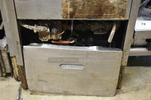 Broaster 1800GH natural gas pressure fryer, stainless steel, 65,000 BTU, commercial floor model, showing wear.