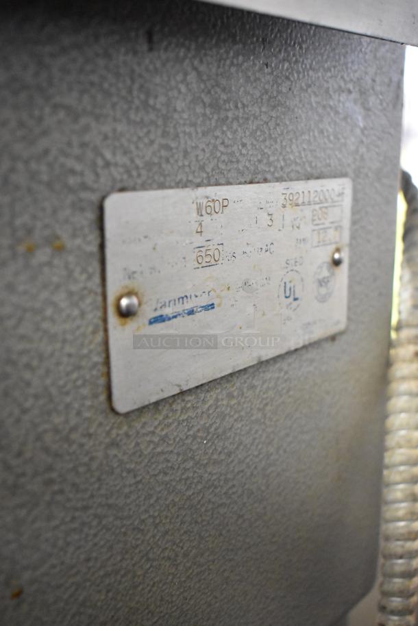 Varimixer W60P planetary dough mixer, metal, with dough hook and paddle, 208V, 3 phase. Features a manufacturer's label.