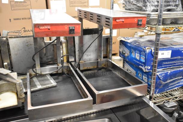 2 Avantco commercial countertop food warmers, metal construction, 120 volts, 1 phase, used condition, visible wear.