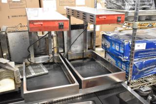 2 Avantco commercial countertop food warmers, metal construction, 120 volts, 1 phase, used condition, visible wear.