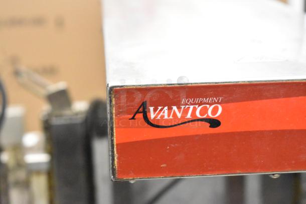 2 Avantco metal countertop food warmers, 120 volts, 1 phase, featuring red Avantco logo. Commercial-grade, good condition.