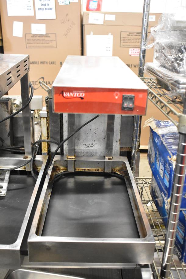 Avantco metal commercial countertop food warmer, 120 volts, 1 phase. Features power switch, used condition, visible wear.