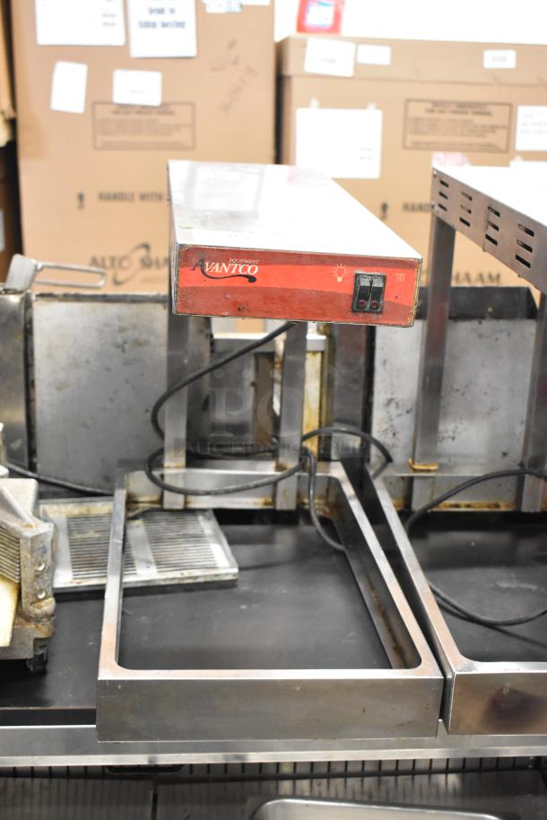 Avantco metal commercial countertop food warmer, 120 volts, 1 phase, stainless steel, used condition with visible cord and controls.
