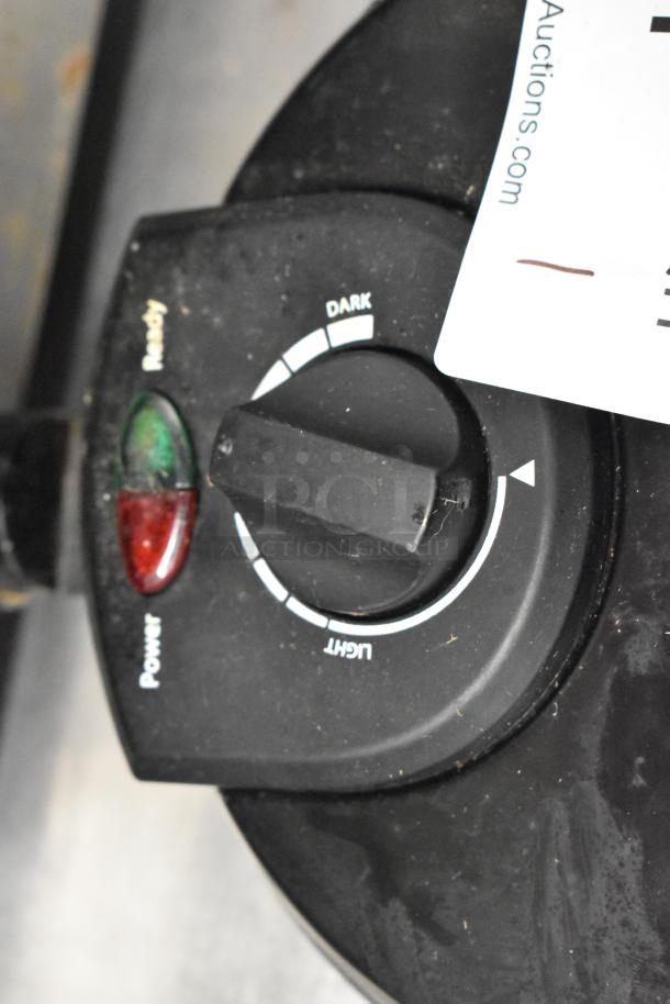 Bella Metal Countertop Waffle Maker with adjustable browning control, power and ready indicators, 120 Volts, 1 Phase.