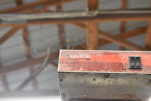 Avantco metal countertop warmer with control panel. Features 120 volts, 1 phase. Visible Avantco branding. Some wear present.