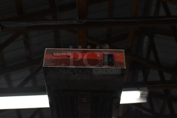 Avantco metal countertop warmer, showing a red label with brand name. 120 Volts, 1 Phase. Signs of wear visible.